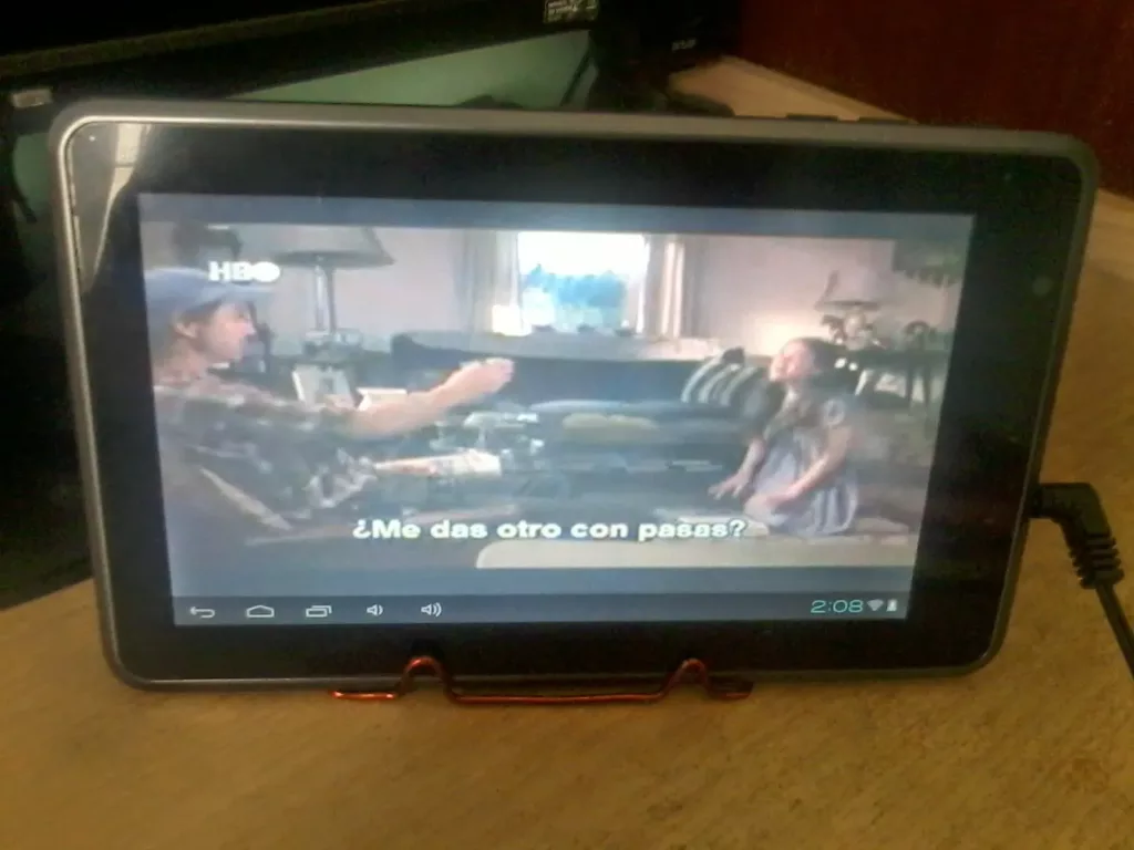 Movie playing on Allwinner Tablet on a homemade stand